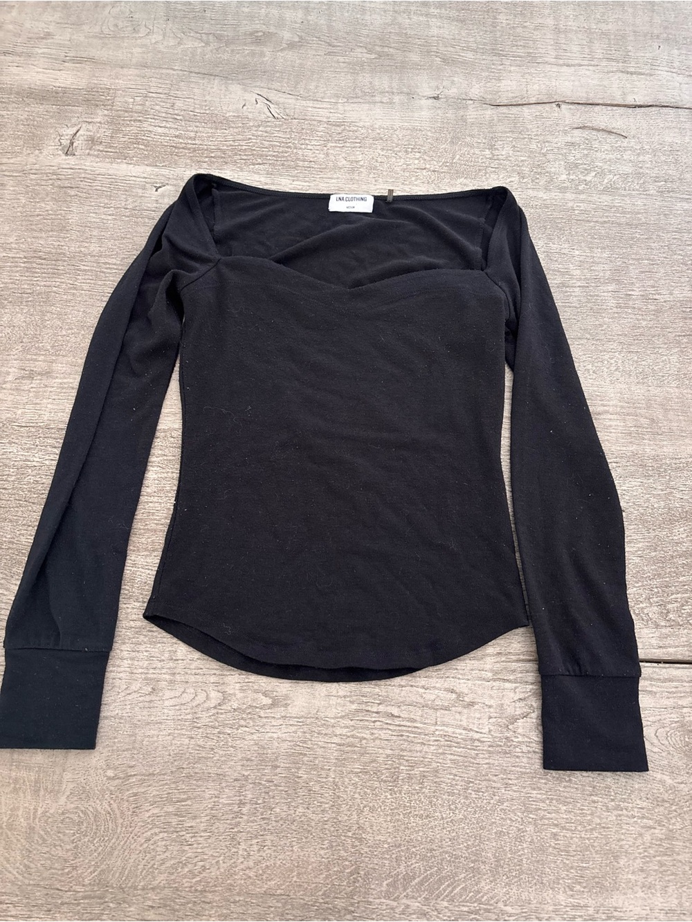 LNA Black Long-Sleeve Sweetheart Neck Tee